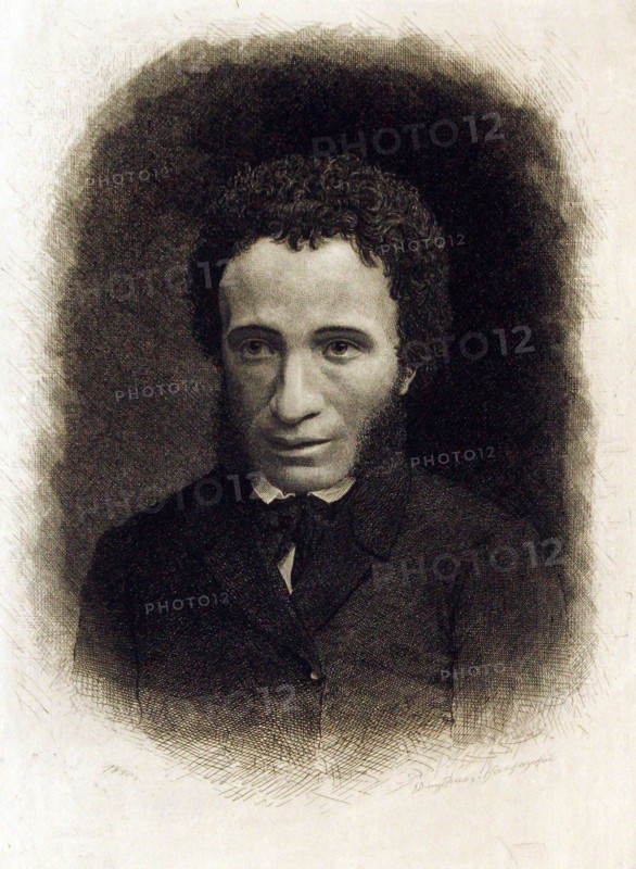 Portrait of the poet Alexander Sergeyevich Pushkin (1799-1837), 1880. Creator: Dmitriev-Kavkazsky, Lev Evgrafovich (1849-1916).