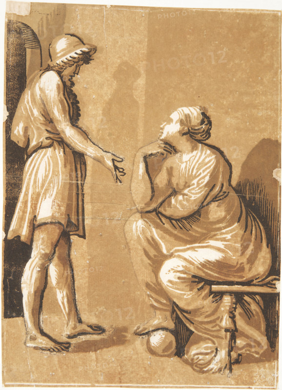 Raphael with his mistress, c1525. Creator: Ugo da Carpi (1480-1532).