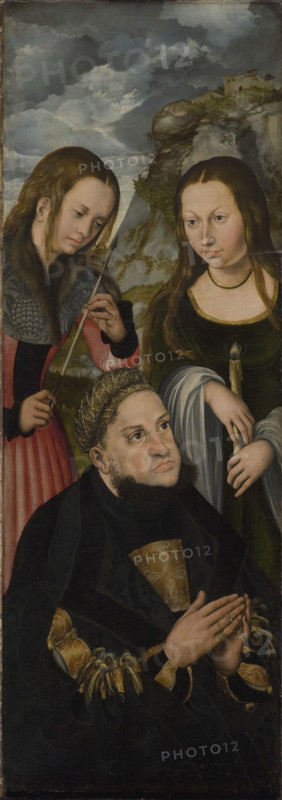 The Elector Frederick III the Wise of Saxony (1463-1525) with the Saints Ursula and..., c1510-1512. Creator: Cranach, Lucas, the Elder (1472-1553).