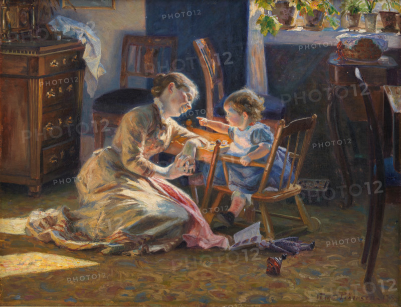 Sunshine in the Living Room. The Artist's Wife and Child, 1888. Creator: Pedersen, Viggo Christian Frederik Vilhelm (1854-1926).
