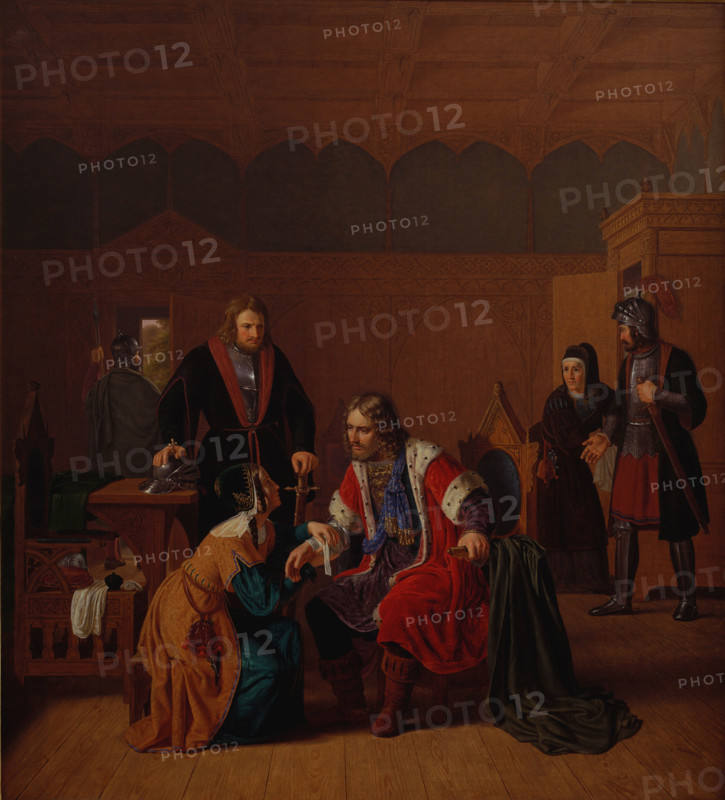 Valdemar the Great is welcomed at Absalon's mother's house, c1840. Creator: Raadsig, Johan Peter (1806-1882).
