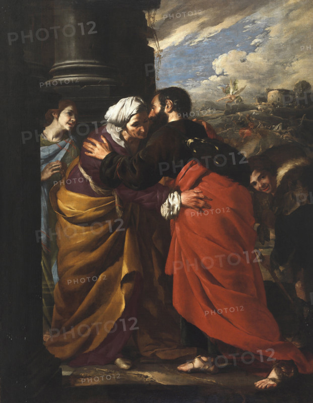 Meeting of Saints Joachim and Anne at the Golden Gate, c1640. Creator: Cavallino, Bernardo (1616-1656).