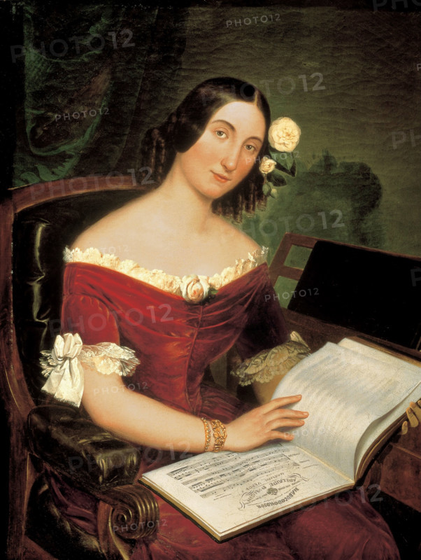 Portrait of the opera singer Giuseppina Strepponi (1815-1897), second wife of Giuseppe Verdi, 1842. Creator: Anonymous.