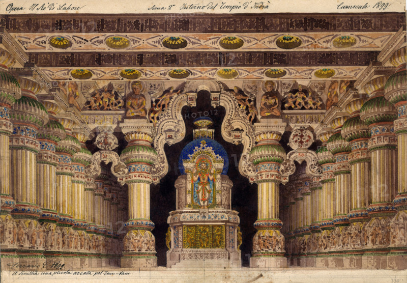 The temple of Indra, Lahore. Stage design for the opera Le roi de Lahore..., 1899. Creator: Ferrario, Carlo (1833-1907).