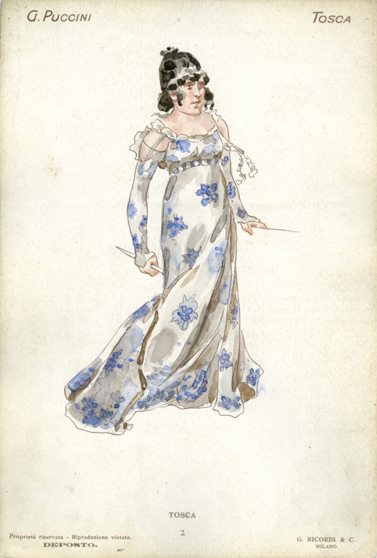 Costume design for the opera Tosca by Giacomo Puccini, 1900. Creator: Hohenstein, Adolfo (1854-1928).