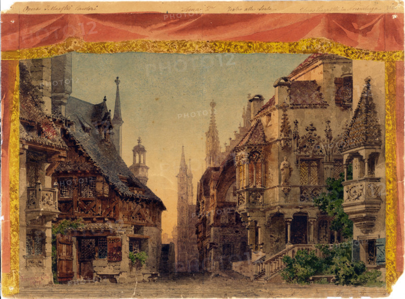 Stage design for the opera Die Meistersinger von Nürnberg by R. Wagner, 1899. Creator: Ferrario, Carlo (1833-1907).