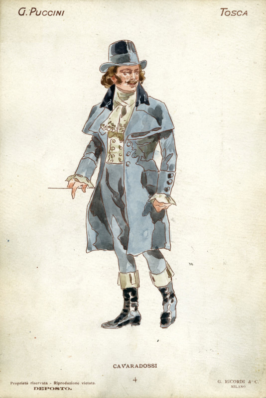 Costume design for the opera Tosca by Giacomo Puccini, 1900. Creator: Hohenstein, Adolfo (1854-1928).