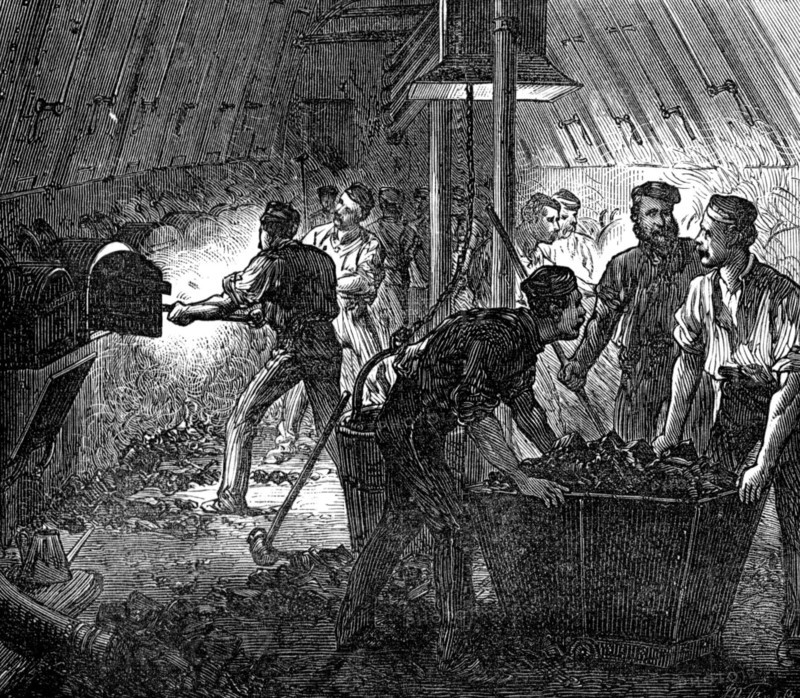 Life on board a troop-ship: the stokehole, 1874. Creator: Unknown.
