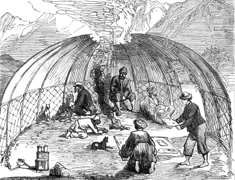 The Yarkund Mission: akoe or Kirgiz tent, occupied by the travelling party, 1874. Creator: Unknown.