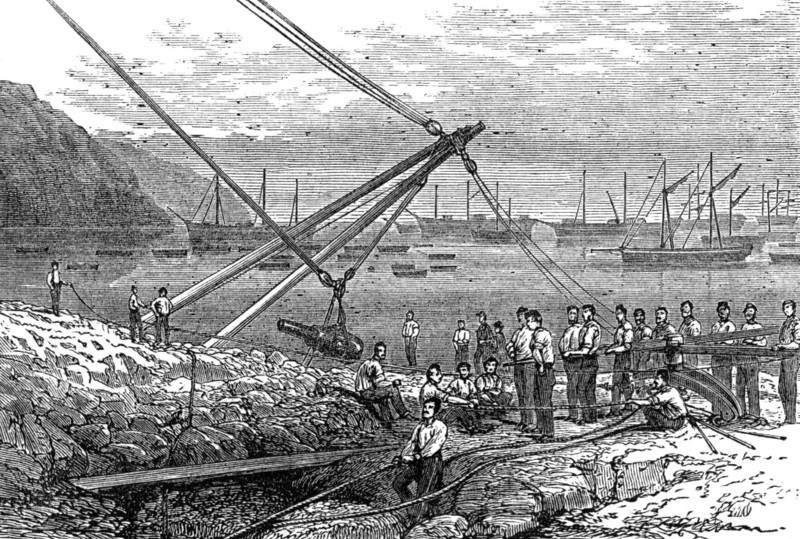 Landing guns at Munden's Cove, 1874.  Creator: Unknown.