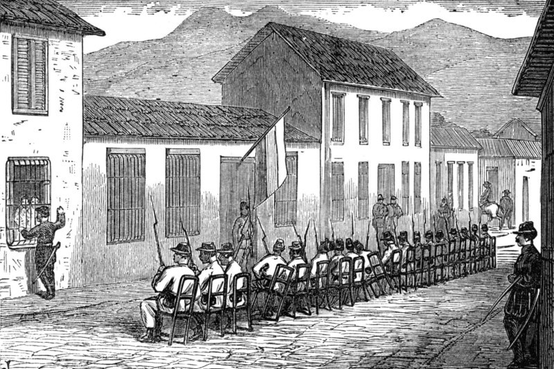 Guard of honour before the President's private house at Caracas, Venezuela, 1874. Creator: Unknown.