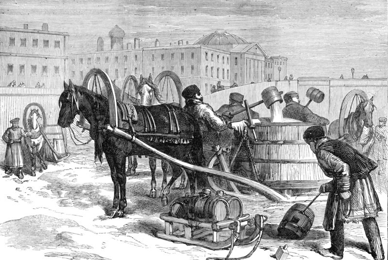 Taking water from the Neva at St. Petersburg - from a sketch by our special artist, 1874. Creator: Unknown.