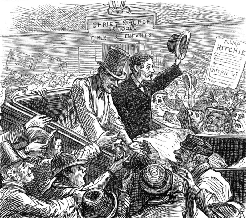 Metropolitan Boroughs election sketches: a popular candidate, 1874. Creator: Unknown.