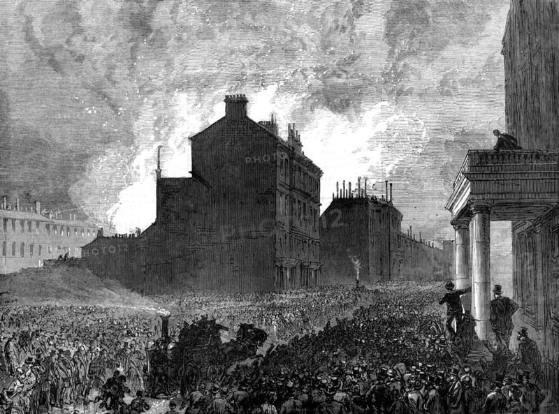 The Burning of the Pantechnicon: the fire, seen from Belgrave-Square, 1874. Creator: Unknown.