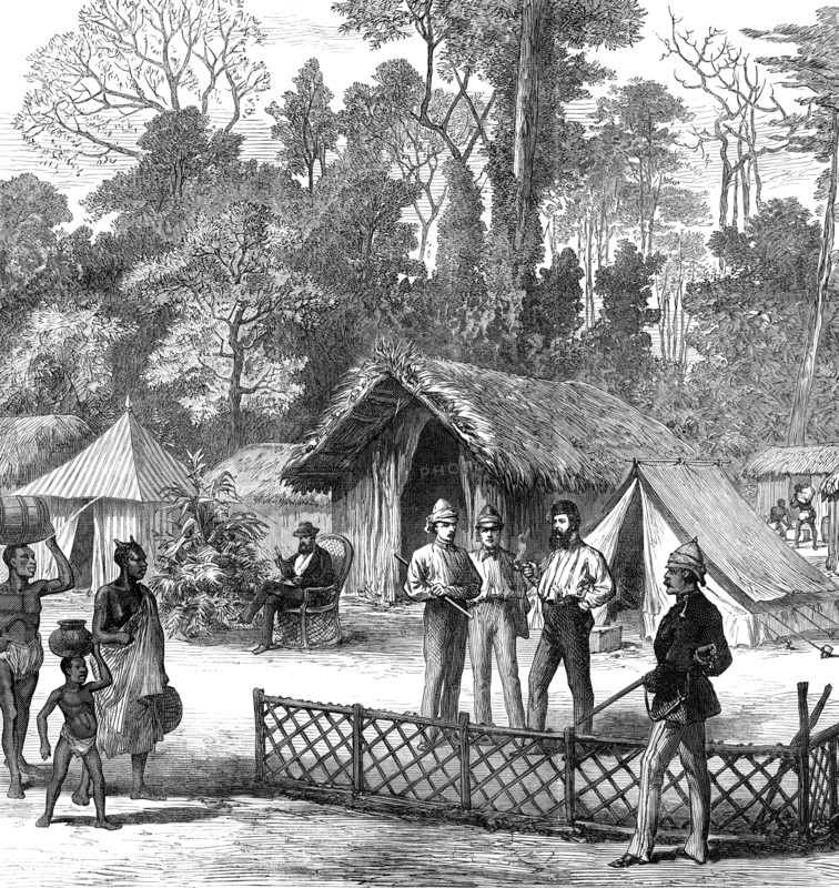 The Ashantee War: newspaper correspondents' quarters in the camp at Prah-Su, 1874. Creator: Unknown.