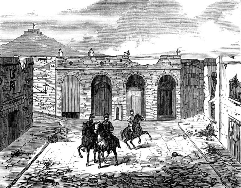 Sketches at Cartagena after the Siege: inside Madrid Gate, 1874. Creator: Unknown.