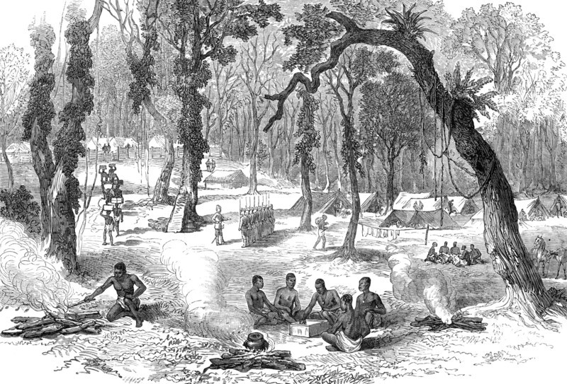 The Ashantee War: Moinsie, the base of the Adansi Hills, from a sketch by our special artist, 1874. Creator: Unknown.