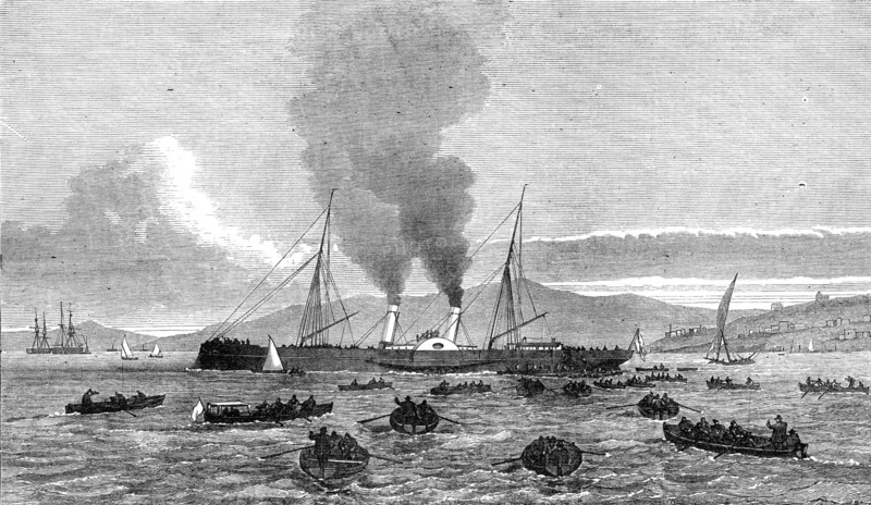 Arrival of despatch-boat at Lisbon with news of the Ashantee War, 1874. Creator: Unknown.