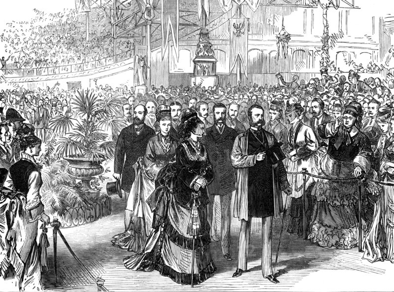 The Emperor of Russia at the Crystal Palace: the royal party passing up the Nave, 1874. Creator: Unknown.