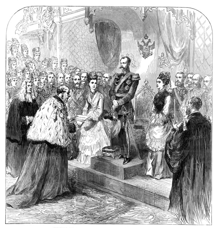Presenting the City of London Address to the Emperor of Russia at Guildhall, 1874. Creator: Unknown.