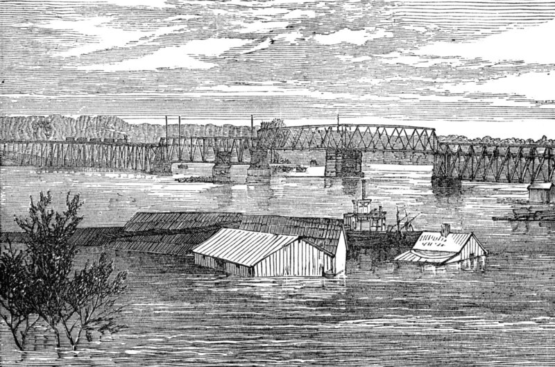 Inundations in the United States: railroad bridge, Clarksville, Tennessee, 1874. Creator: Unknown.