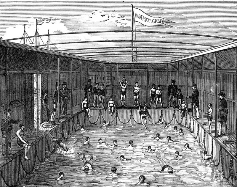 Swimming-bath of the training-ship Indefatigable at Liverpool, 1874. Creator: Unknown.