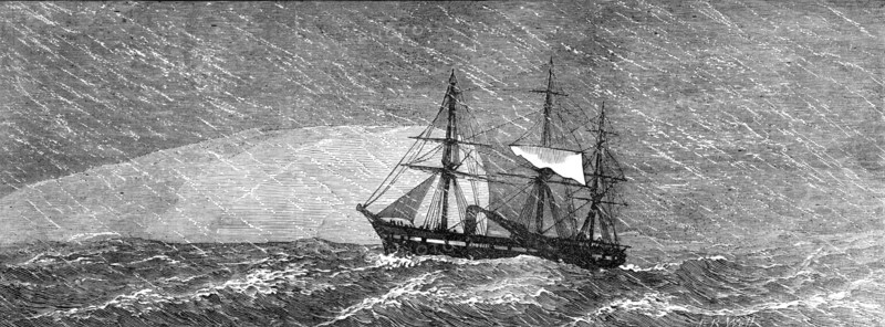 H.M.S. Challenger in a snowstorm, 1874. Creator: Unknown.