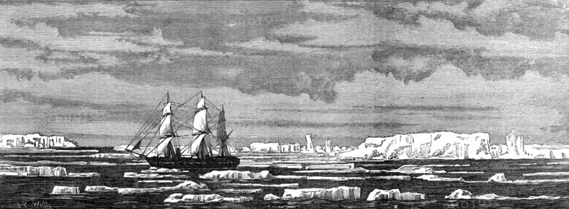 H.M.S. Challenger among icebergs, 1874. Creator: Unknown.