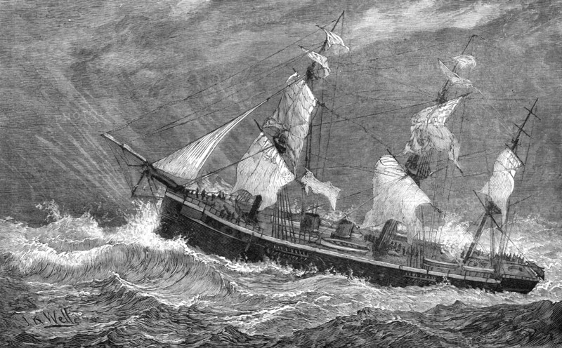 The Cruise of the Prince of Wales's sons: H.M.S. Bacchante in a squall, 1881. Creator: Unknown.