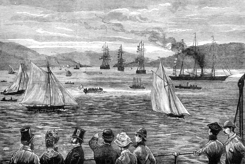 The Duke of Edinburgh's visit to the Clyde training-ship Cumberland, 1881. Creator: Unknown.