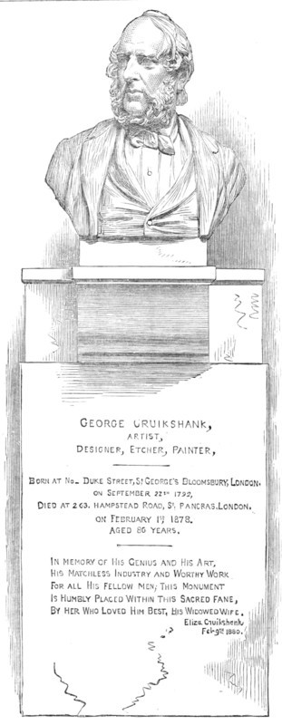 Monument over the grave of George Cruikshank, in the Crypt of St. Paul's, 1881. Creator: Unknown.