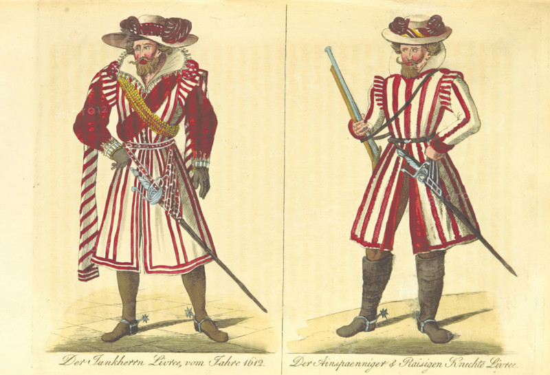 The Junkherrn's livery from 1612; the Ainspaenniger & Raisigen Servants' livery, (1860).  Creator: Unknown.