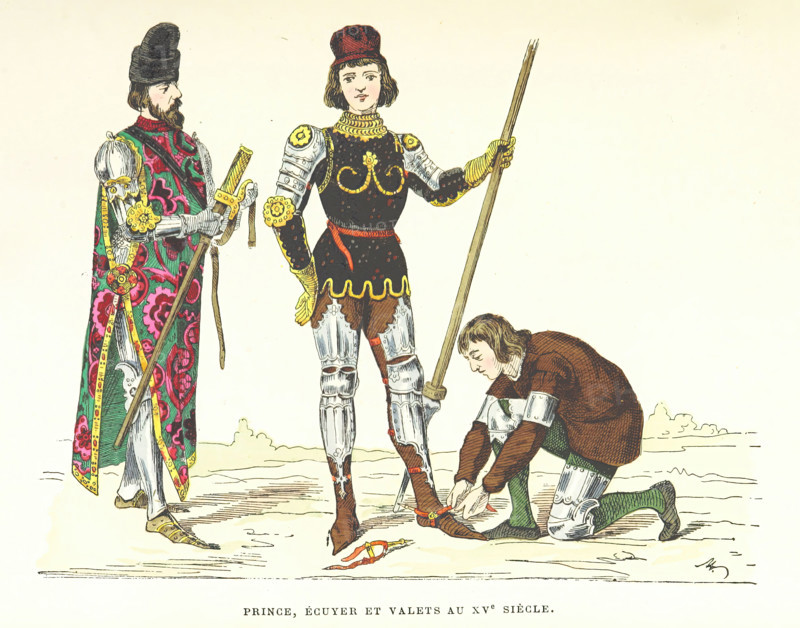 Prince, squire and servants in the 15th century, (1882).  Creator: Unknown.