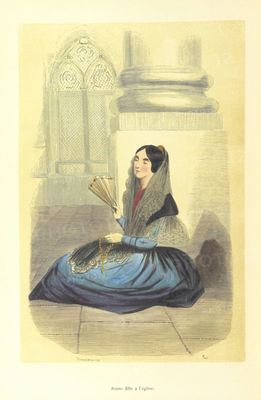 Young woman in church, 1848. Creator: Adolphe François Pannemaker.