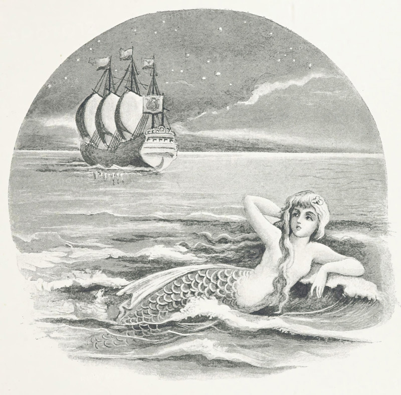 Mermaid and sailing ship, 1888.  Creator: Laura Troubridge.