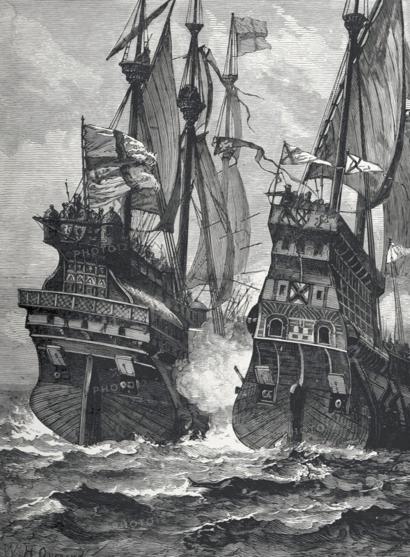 The Defeat of Sir Andrew Barton, 1511, (1887).  Creator: William Heysham Overend.