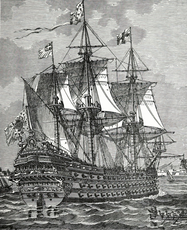 A first-rate ship of the line of the 17th century, (1894).  Creator: Unknown.