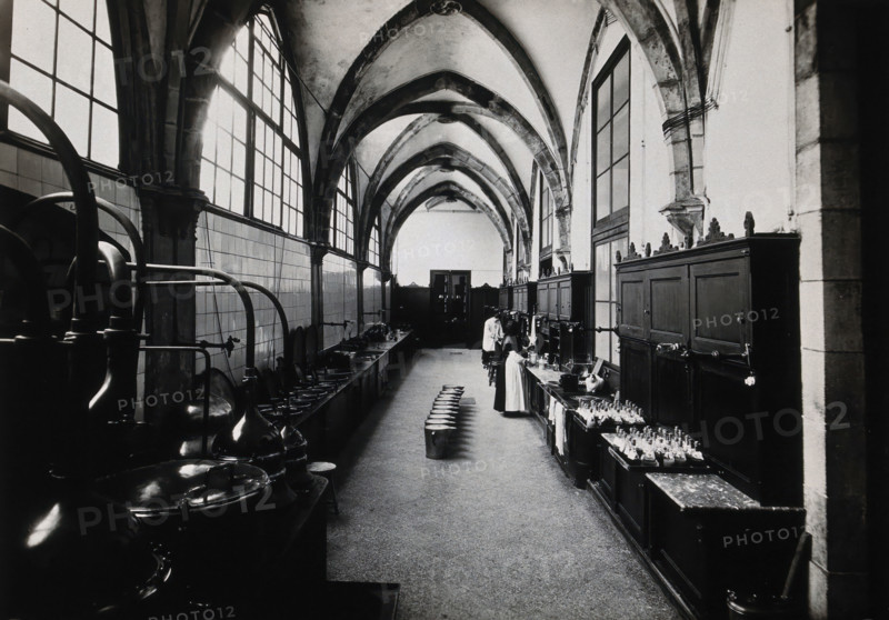 Hospital de la Santa Cruz, Barcelona: the interior of the pharmacy. Creator: Unknown.
