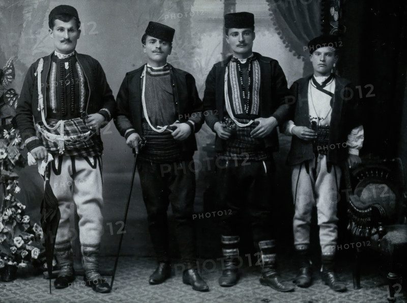 Bulgarian men wearing national dress, early 20th century. Creator: Unknown.