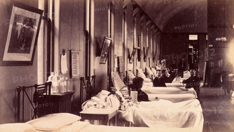Bellevue Hospital, New York City: a ward for male patients with case-notes...,  c1885/1898. Creator: Unknown.