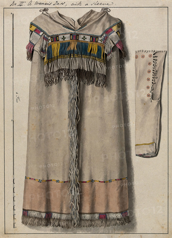 Native North American costume: a woman's dress, with a sleeve, (1855?).  Creator: Thomas Bateman.
