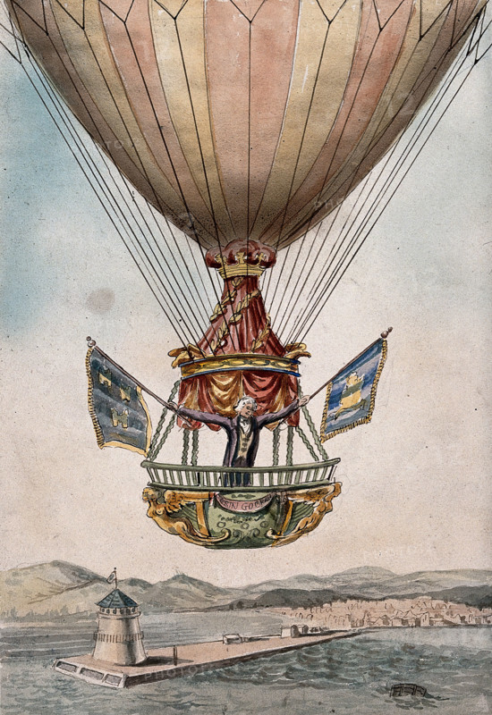 James Sadler setting off on the proposed first crossing of the Irish Sea from Dublin by..., 1812. Creator: Unknown.
