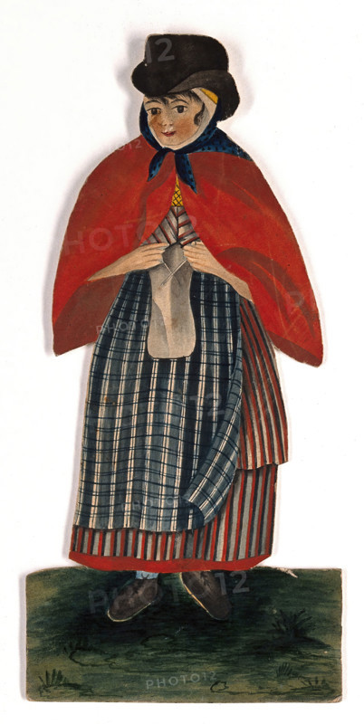A country woman wearing hat and red cloak, 19th century. Creator: Stephen Jenner.
