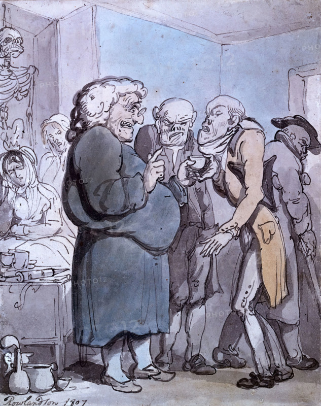 Patients consulting an obese quack, 1807. Creator: Thomas Rowlandson.