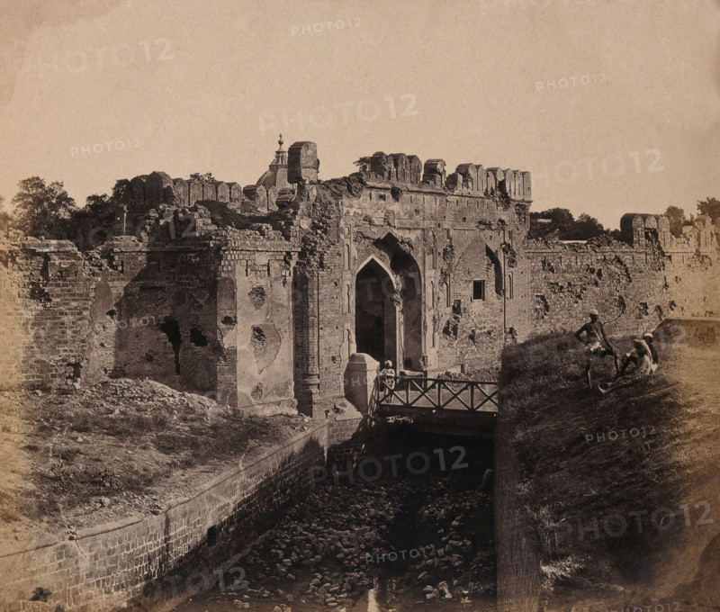 India: ruins of the 'Cashmere Gate' at a water bastion near Delhi, c1858. Creator: Felice Beato.