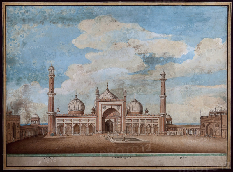 Delhi: Jama Masjid, exterior view of east facade, (1820?). Creator: Ghulam Ali Khan.