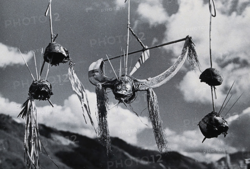 Kalyo Kengyu, northern India: human heads hung up as trophies in a Naga village, c1930s. Creator: Unknown.