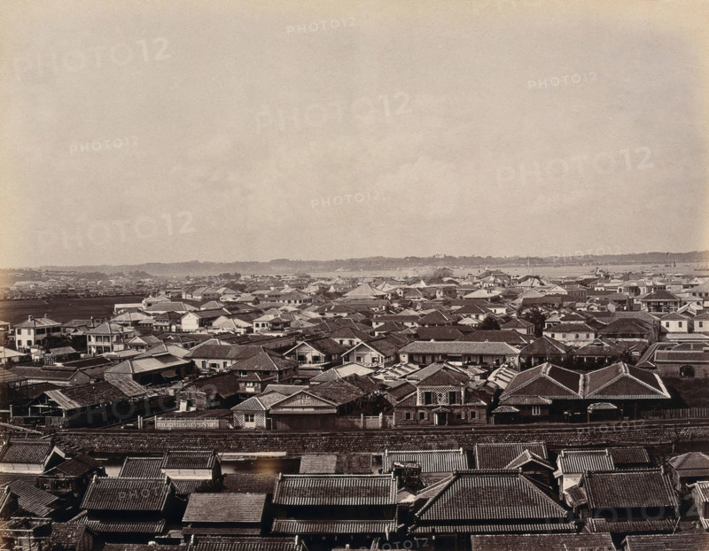 Yokohama, Japan: panoramic view of Yokohama town, looking towards the harbour, c1873. Creator: William Pryor Floyd.