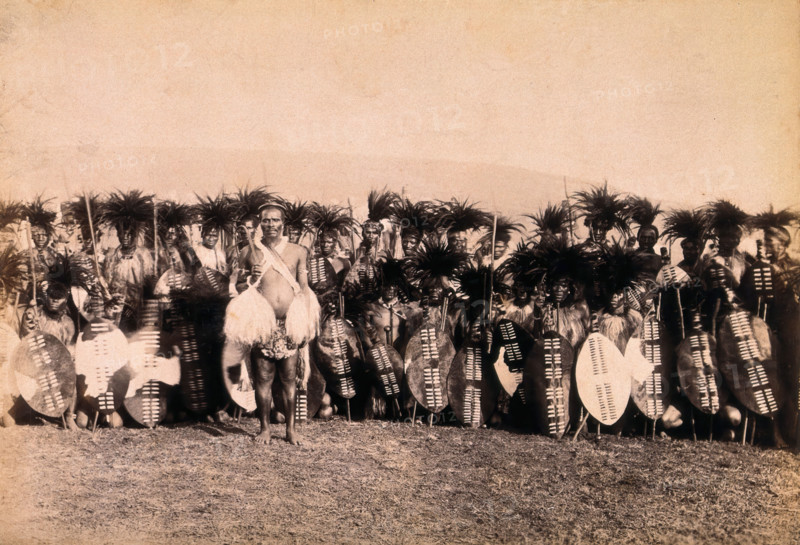 Pietermaritzburg, South Africa: African warriors preparing to dance, between 1800 and 1899. Creator: Unknown.