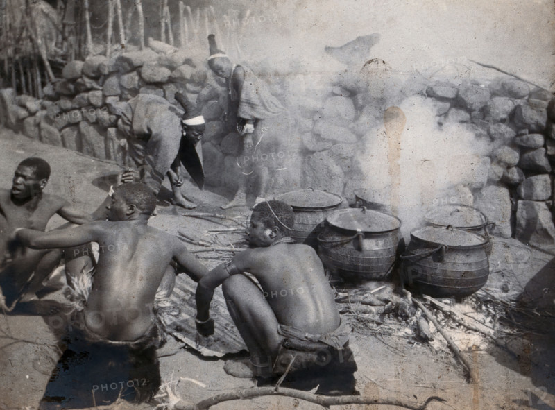 South Africa: African people at Chief Latumba's kraal near Zwarkop, 1905. Creator: Ernest Maylard.